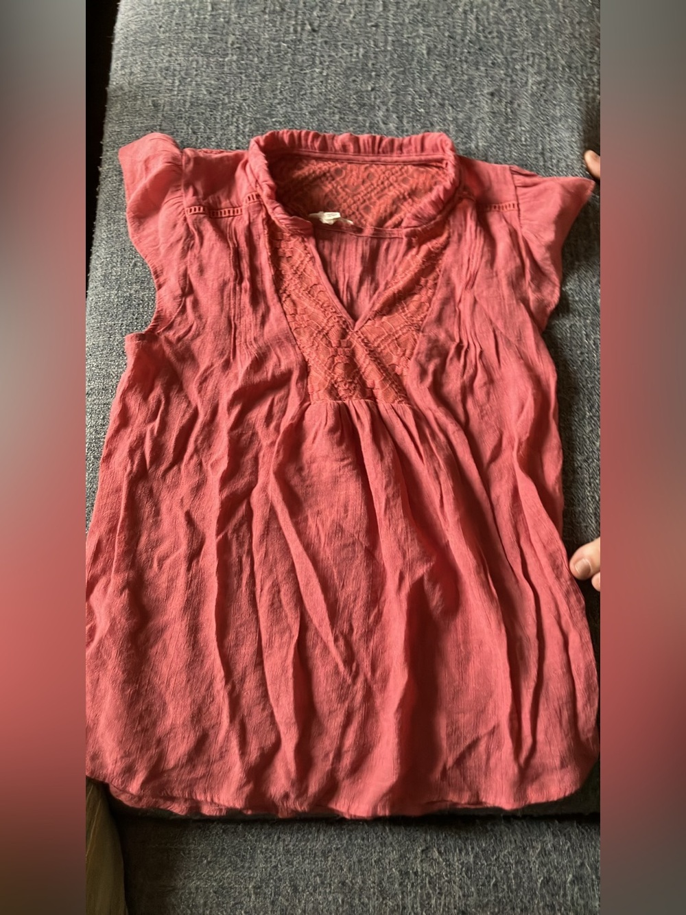 Coral Pink V-Neck Cap Sleeve Peasant Top